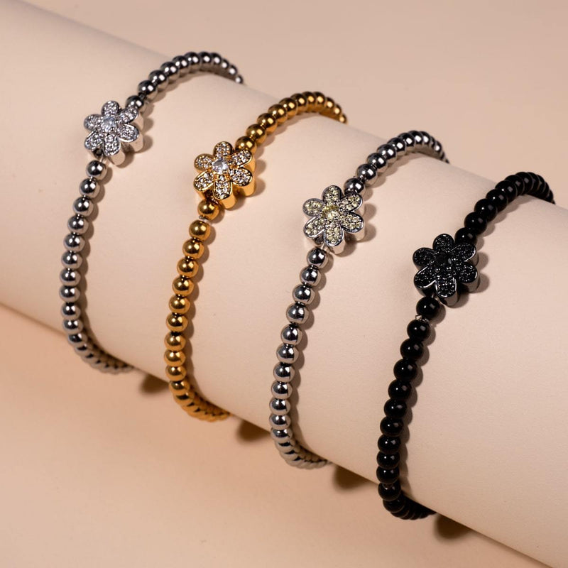 Narzisse | 18 Karat Gold | Weißes Kristall-Charm-Armband