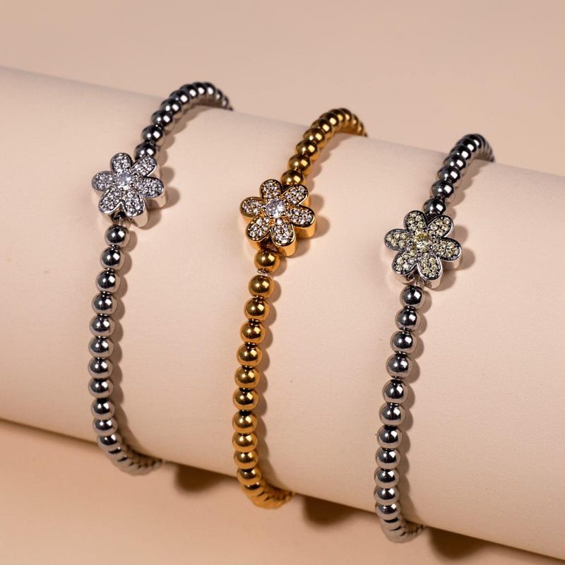 Narzisse | 18 Karat Gold | Weißes Kristall-Charm-Armband