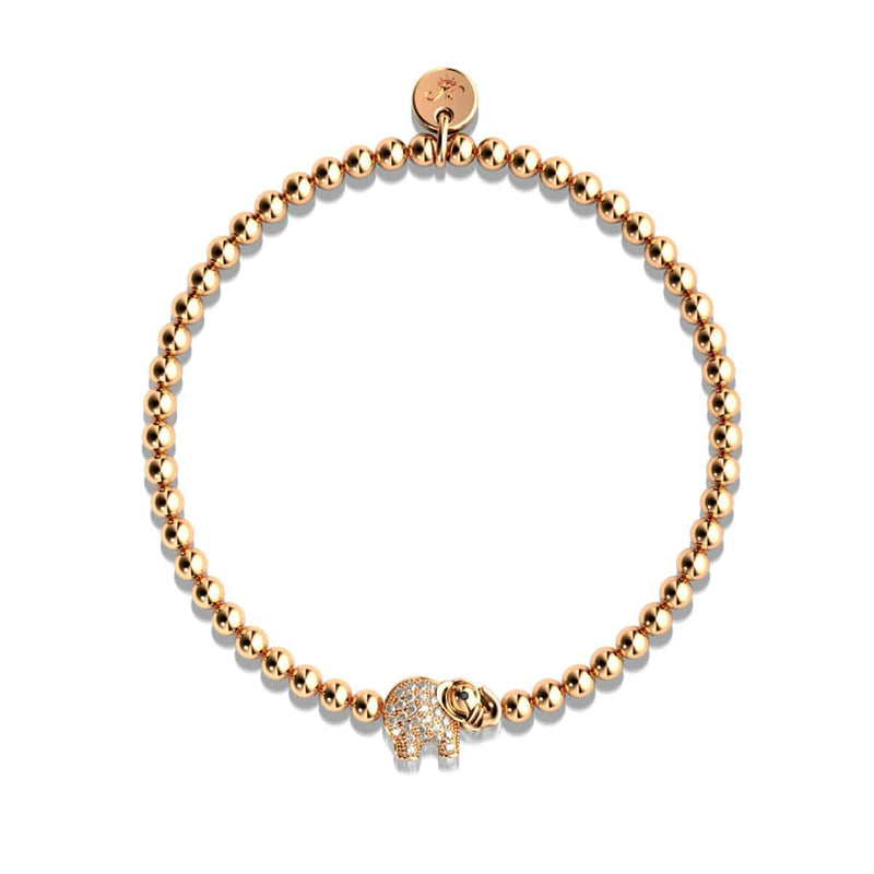 Heiligtum | 18 Karat Roségold | Kristall-Elefanten-Charm-Armband