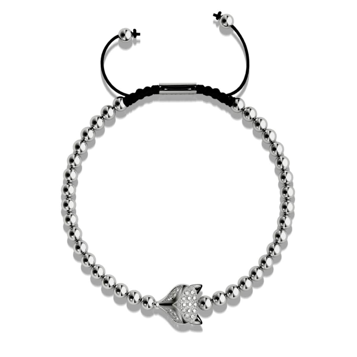 Kristallfuchs | Silber | Schwarz | Makramee Charmballa Armband