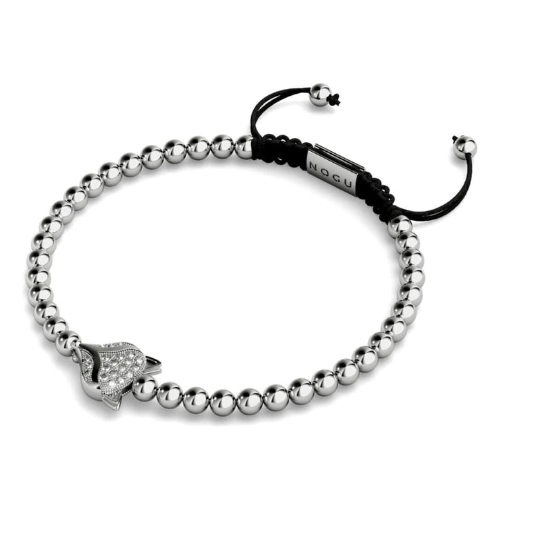 Kristallfuchs | Silber | Schwarz | Makramee Charmballa Armband