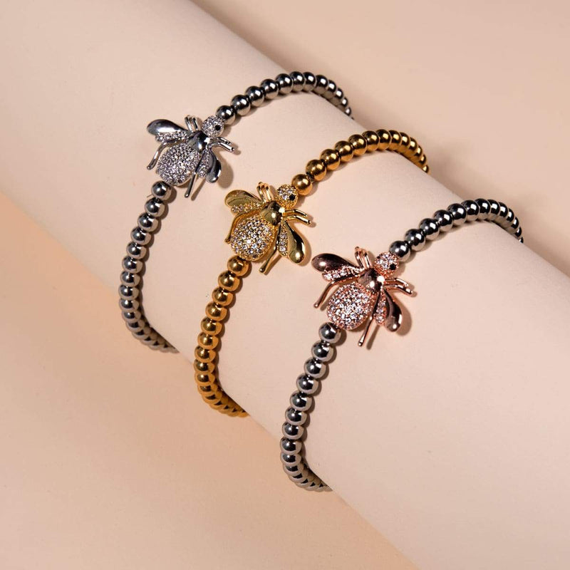 Königin | 18 Karat Gold | Kristall-Honigbienen-Charm-Armband