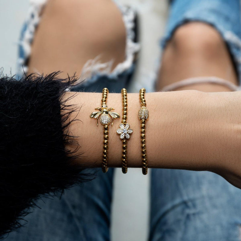 Königin | 18 Karat Gold | Kristall-Honigbienen-Charm-Armband