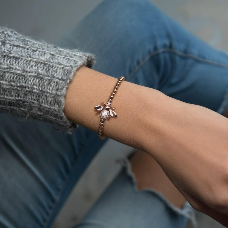 Königin | 18 Karat Roségold | Kristall-Honigbienen-Charm-Armband