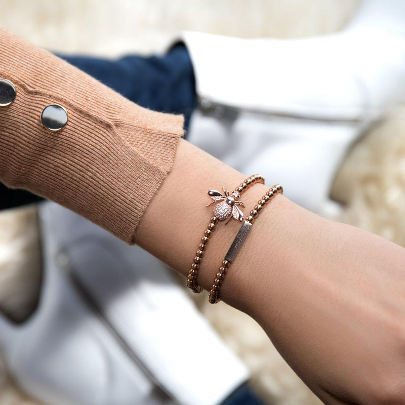 Königin | 18 Karat Roségold | Kristall-Honigbienen-Charm-Armband