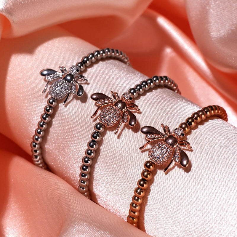 Königin | 18 Karat Roségold | Kristall-Honigbienen-Charm-Armband