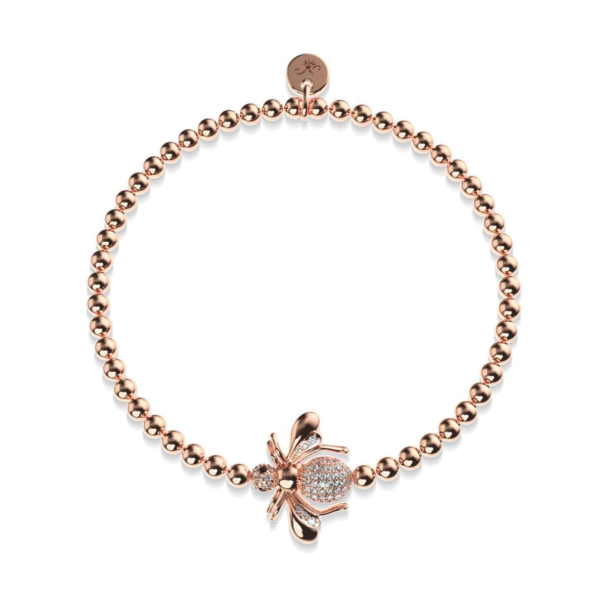 Königin | 18 Karat Roségold | Kristall-Honigbienen-Charm-Armband