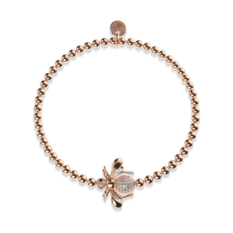 Königin | 18 Karat Roségold | Kristall-Honigbienen-Charm-Armband