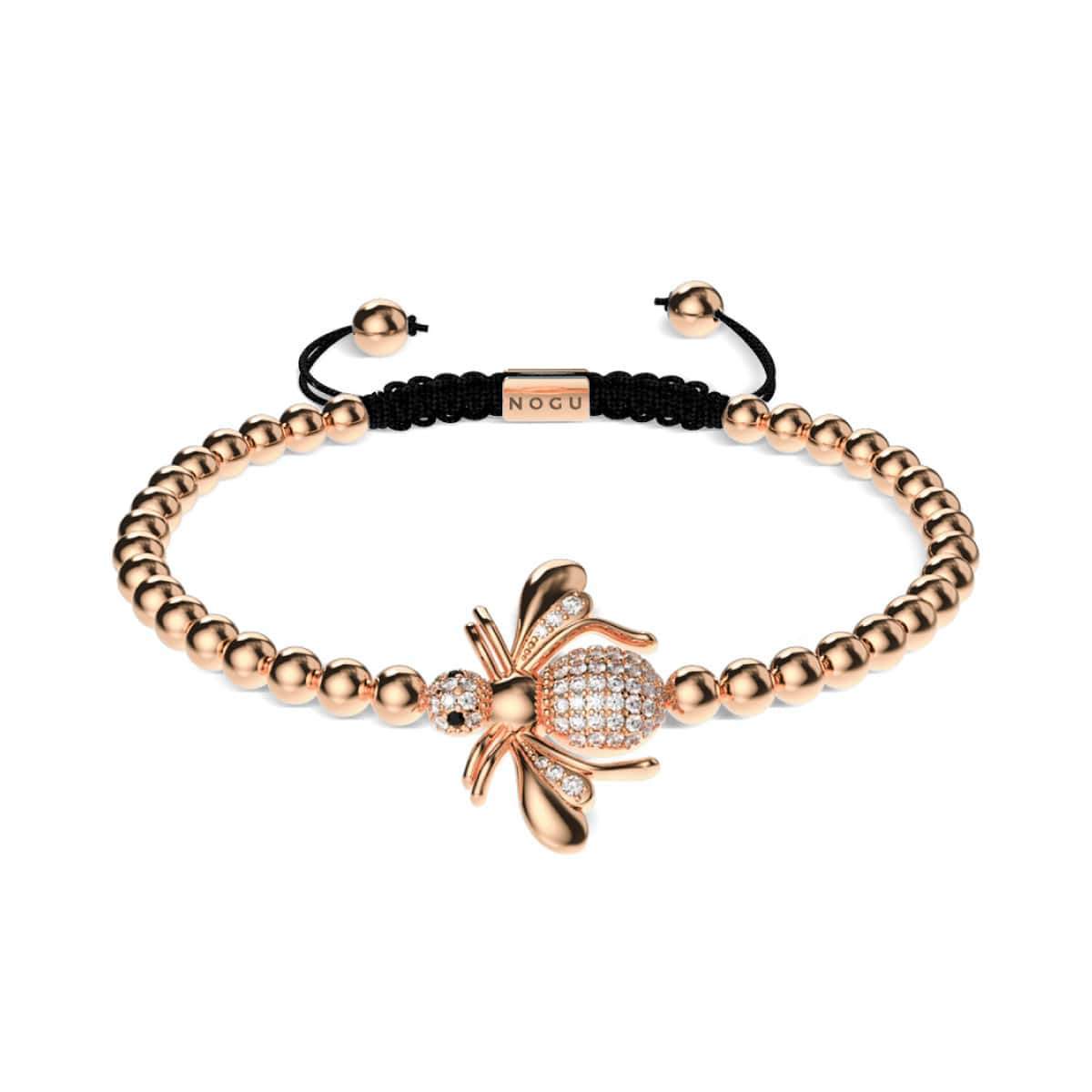 Königin | 18 Karat Roségold | Kristall-Honigbienen-Makramee-Charmballa-Armband