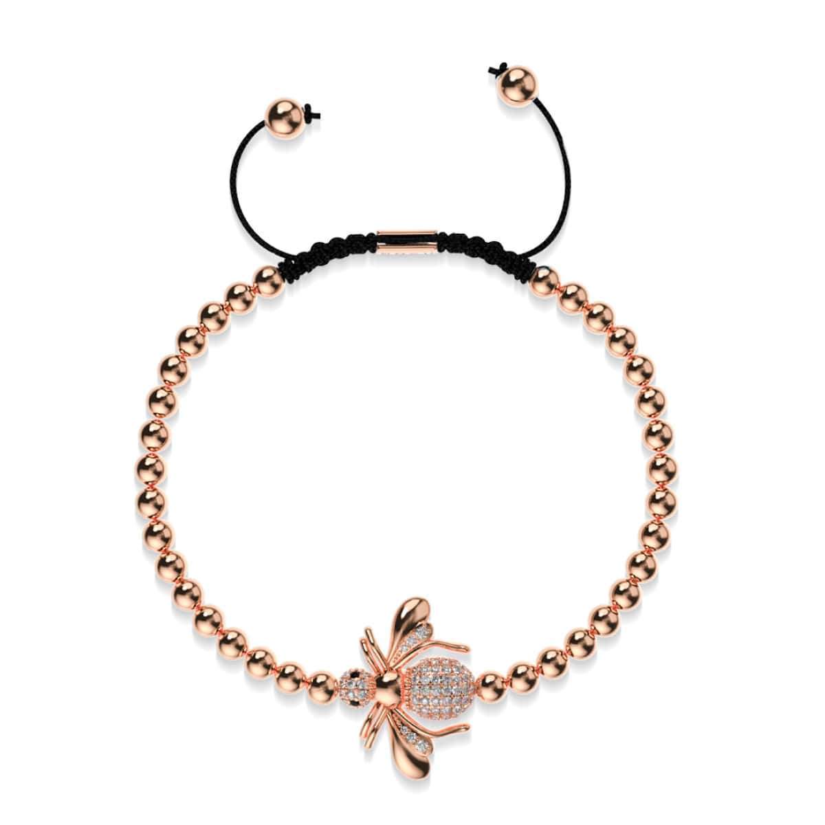 Königin | 18 Karat Roségold | Kristall-Honigbienen-Makramee-Charmballa-Armband