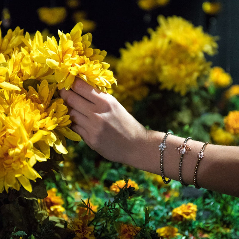 Königin | 18 Karat Roségold & Silber | Kristall-Honigbienen-Charm-Armband