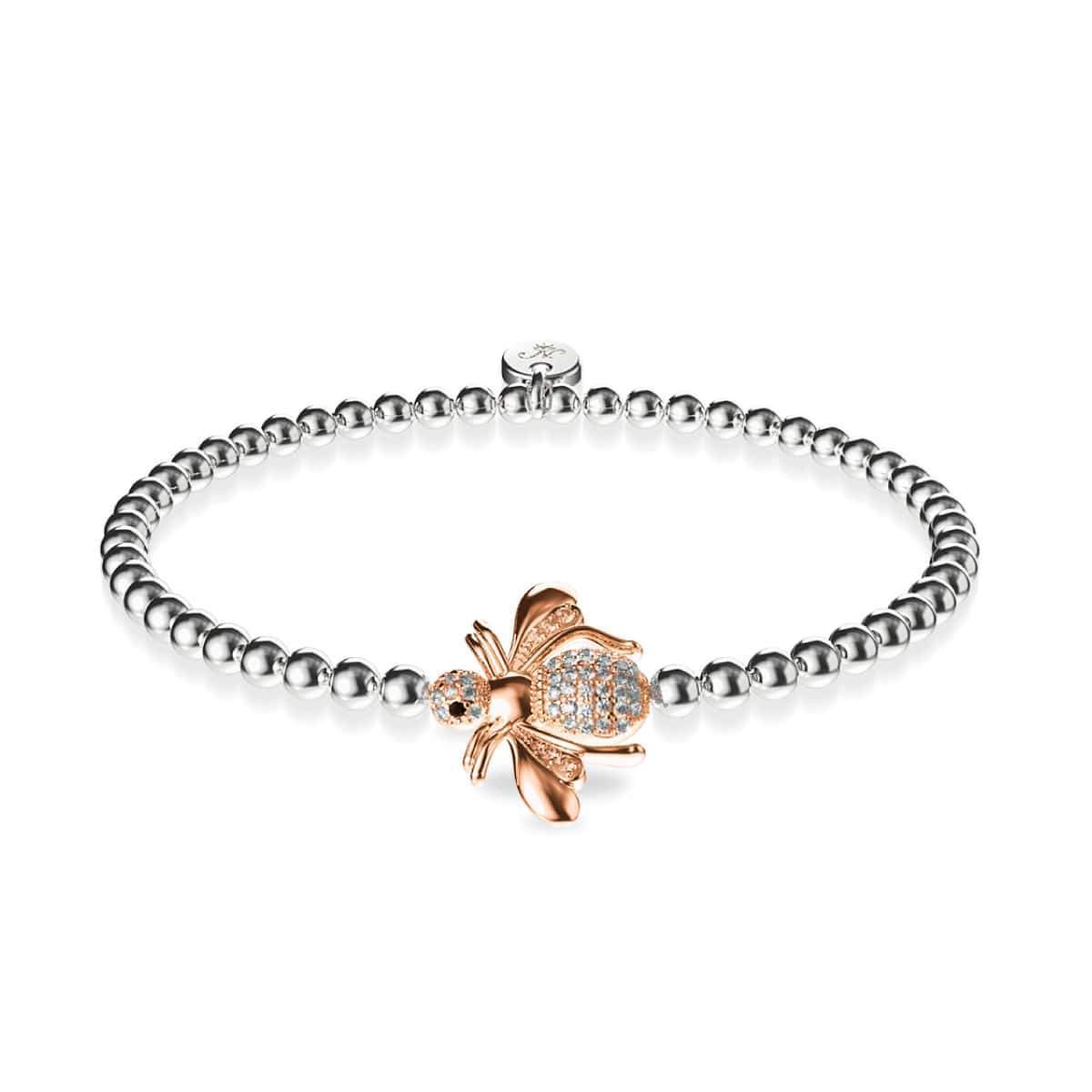 Königin | 18 Karat Roségold & Silber | Kristall-Honigbienen-Charm-Armband