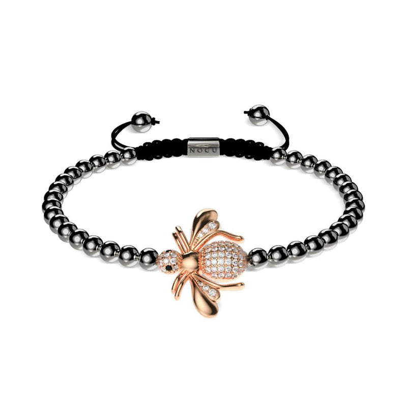 Königin | Rotguss & 18 Karat Roségold | Kristall-Honigbienen-Makramee-Charmballa-Armband