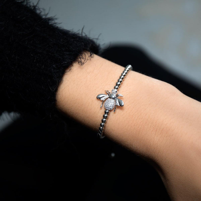 Königin | Silber | Kristall Honigbiene Makramee Charmballa Armband