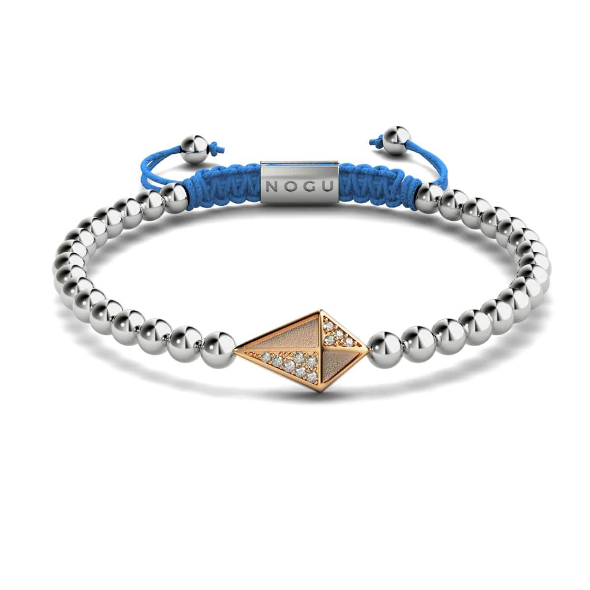 Drachen | 18 Karat Roségold & Silber & Blau | Kristall-Makramee-Charmballa-Armband