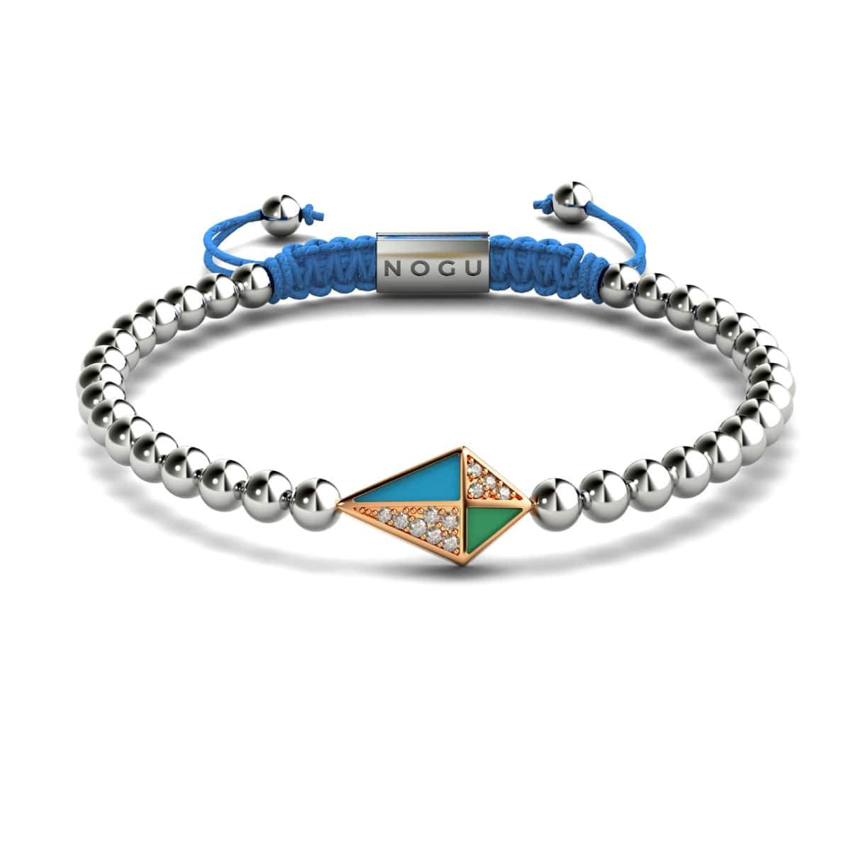 Drachen | 18 Karat Roségold & Silber & Blau | Emaille | Kristall-Makramee-Charmballa-Armband