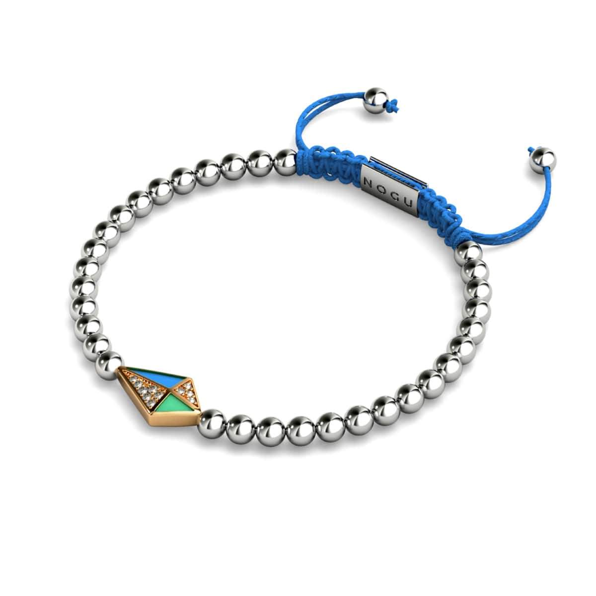 Drachen | 18 Karat Roségold & Silber & Blau | Emaille | Kristall-Makramee-Charmballa-Armband