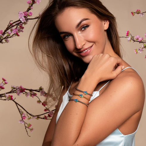Drachen | Silber & Blau | Emaille | Kristall-Makramee-Charmballa-Armband