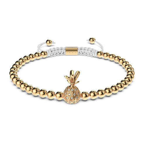 Pina Colada | 18 Karat Gold | Weiß | Ananas aus Kristall | Makramee-Charmballa-Armband