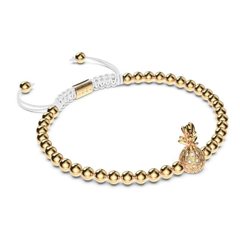 Pina Colada | 18 Karat Gold | Weiß | Ananas aus Kristall | Makramee-Charmballa-Armband