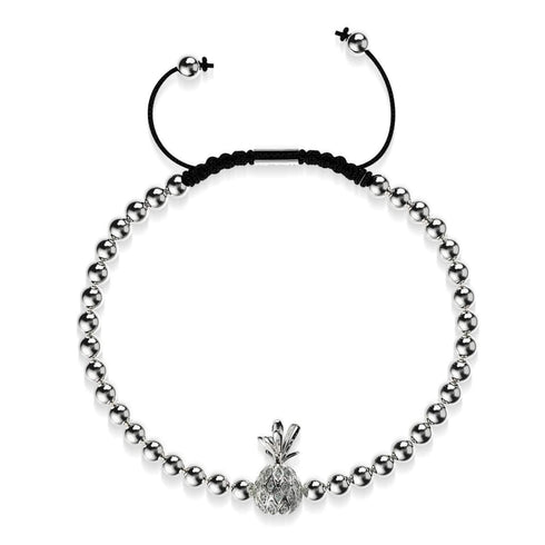 Pina Colada | Silber | Schwarz | Ananas aus Kristall | Makramee-Charmballa-Armband