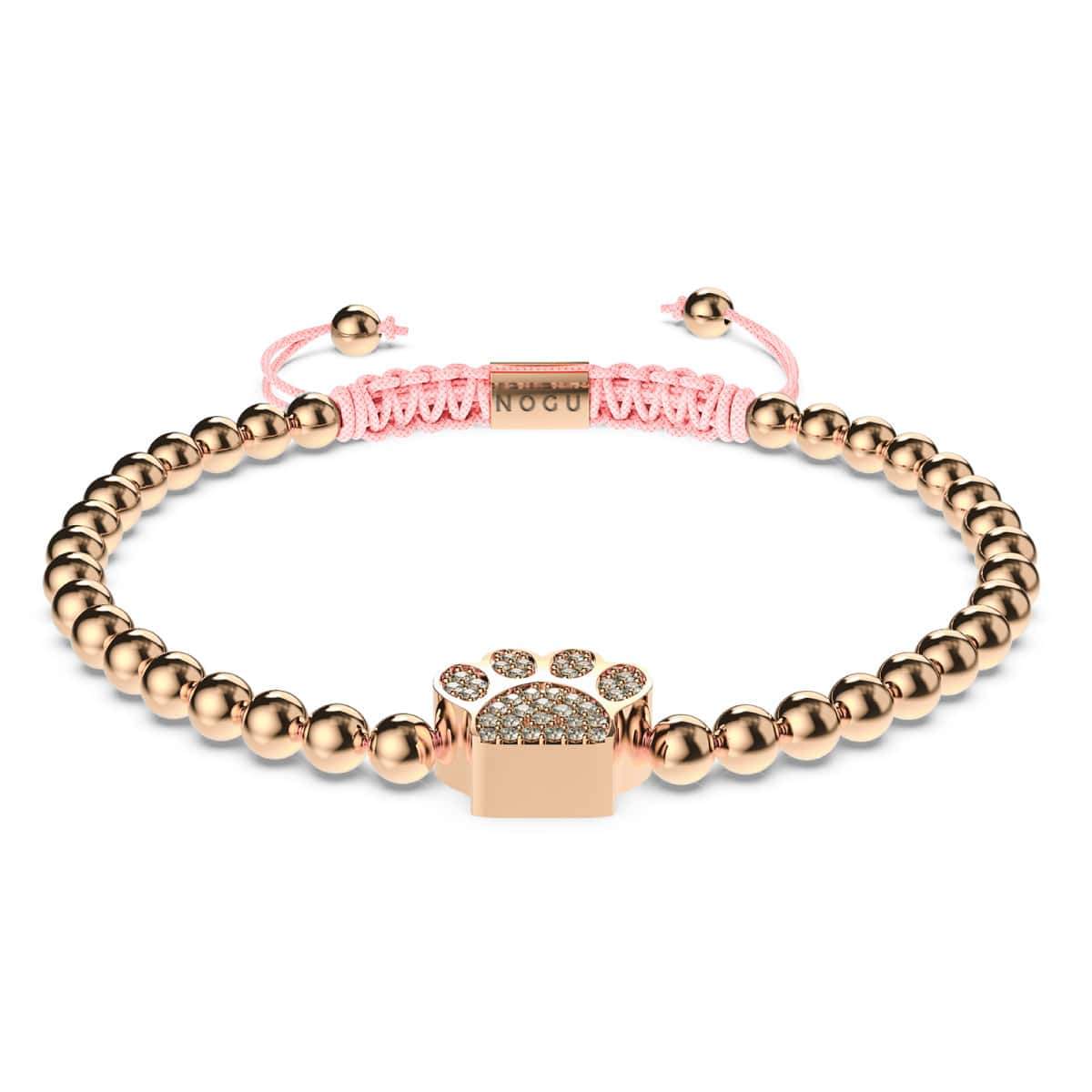 Pfote | 18 Karat Roségold | Rosa | Kristallwelpen-Print | Makramee-Charmballa-Armband