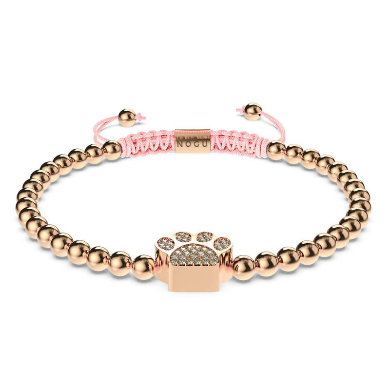 Pfote | 18 Karat Roségold | Rosa | Kristallwelpen-Print | Makramee-Charmballa-Armband