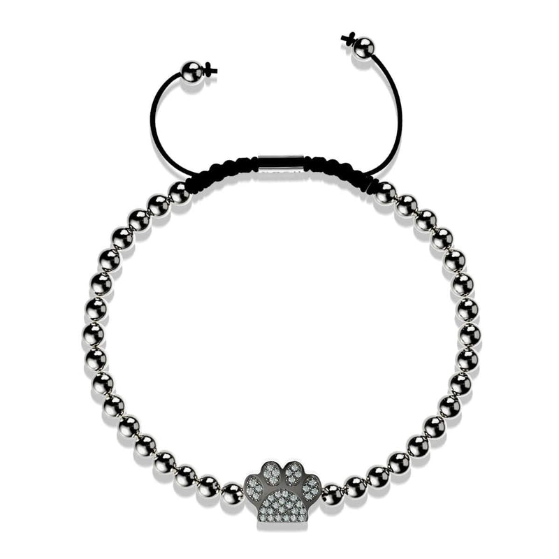 Pfote | Rotguss | Schwarz | Kristallwelpen-Print | Makramee-Charmballa-Armband
