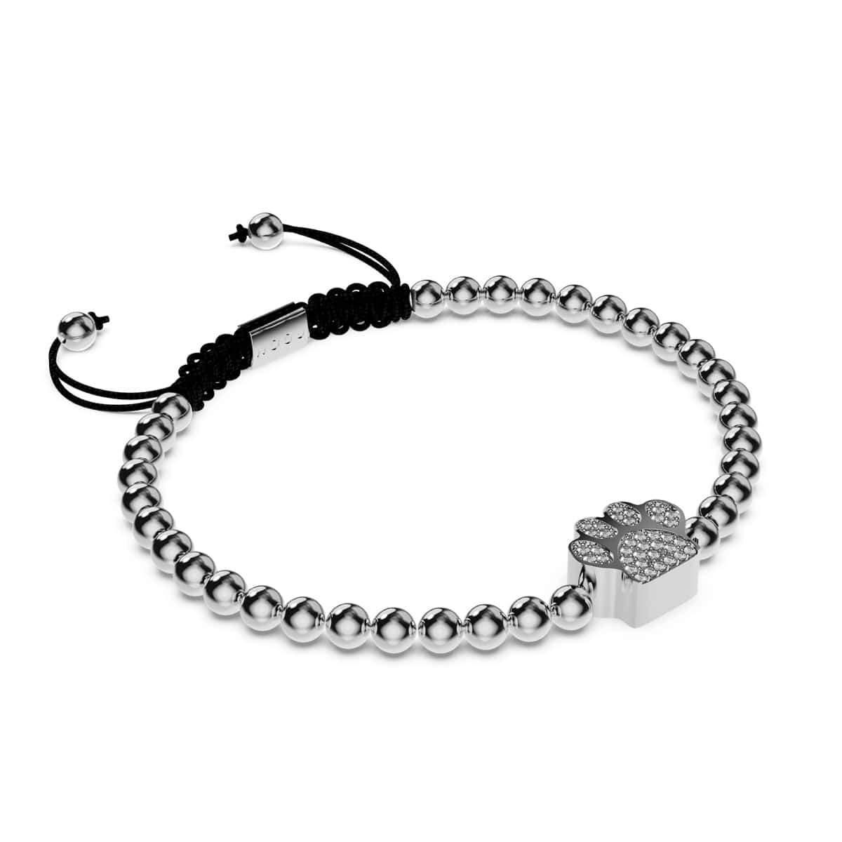 Pfote | Silber | Schwarz | Kristallwelpen-Print | Makramee-Charmballa-Armband