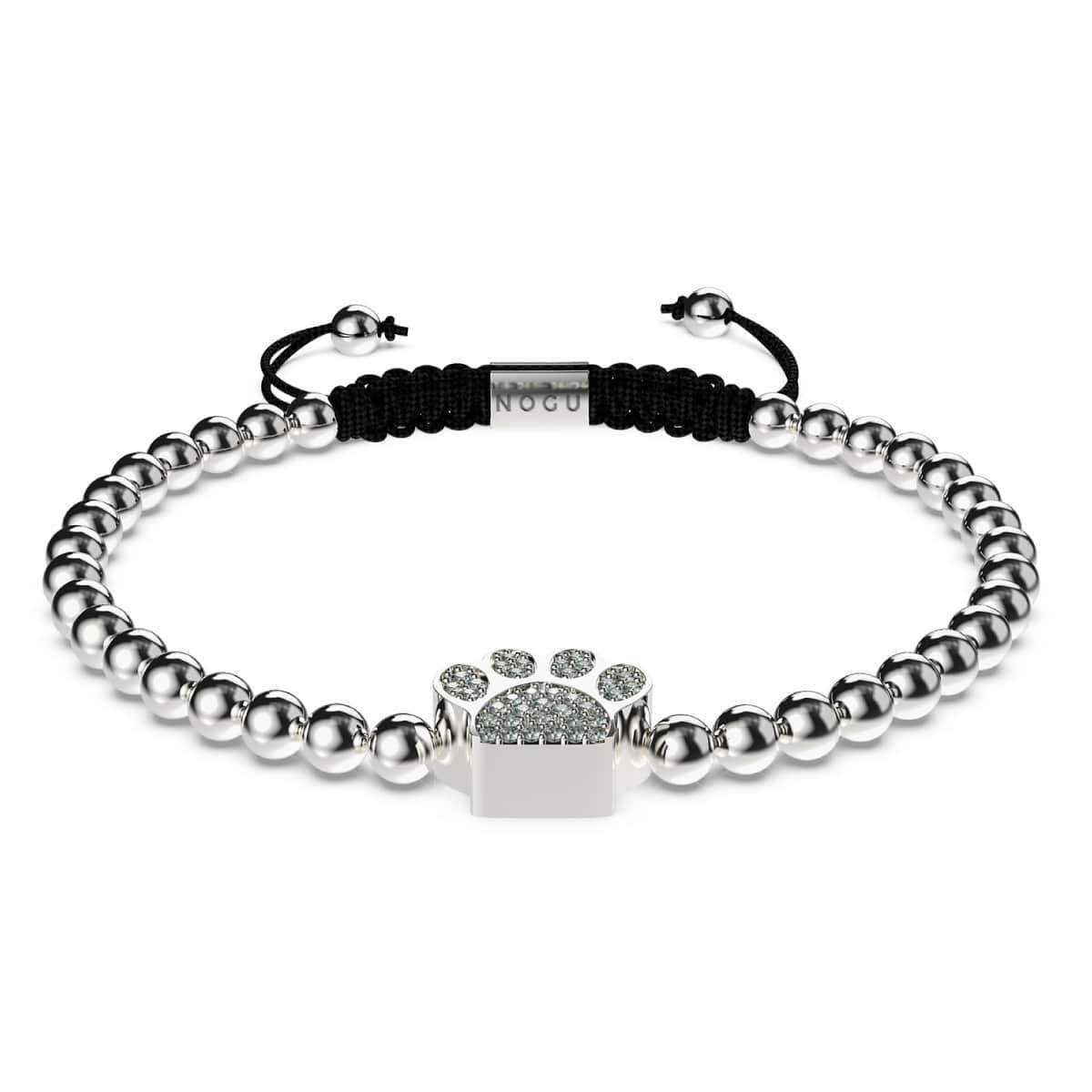 Pfote | Silber | Schwarz | Kristallwelpen-Print | Makramee-Charmballa-Armband