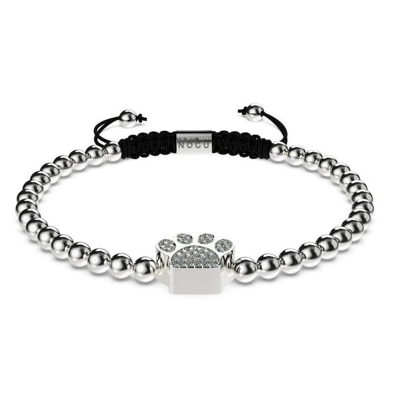 Pfote | Silber | Schwarz | Kristallwelpen-Print | Makramee-Charmballa-Armband