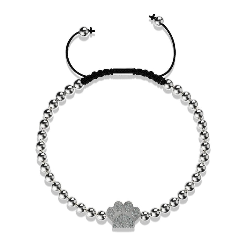 Pfote | Silber | Schwarz | Kristallwelpen-Print | Makramee-Charmballa-Armband