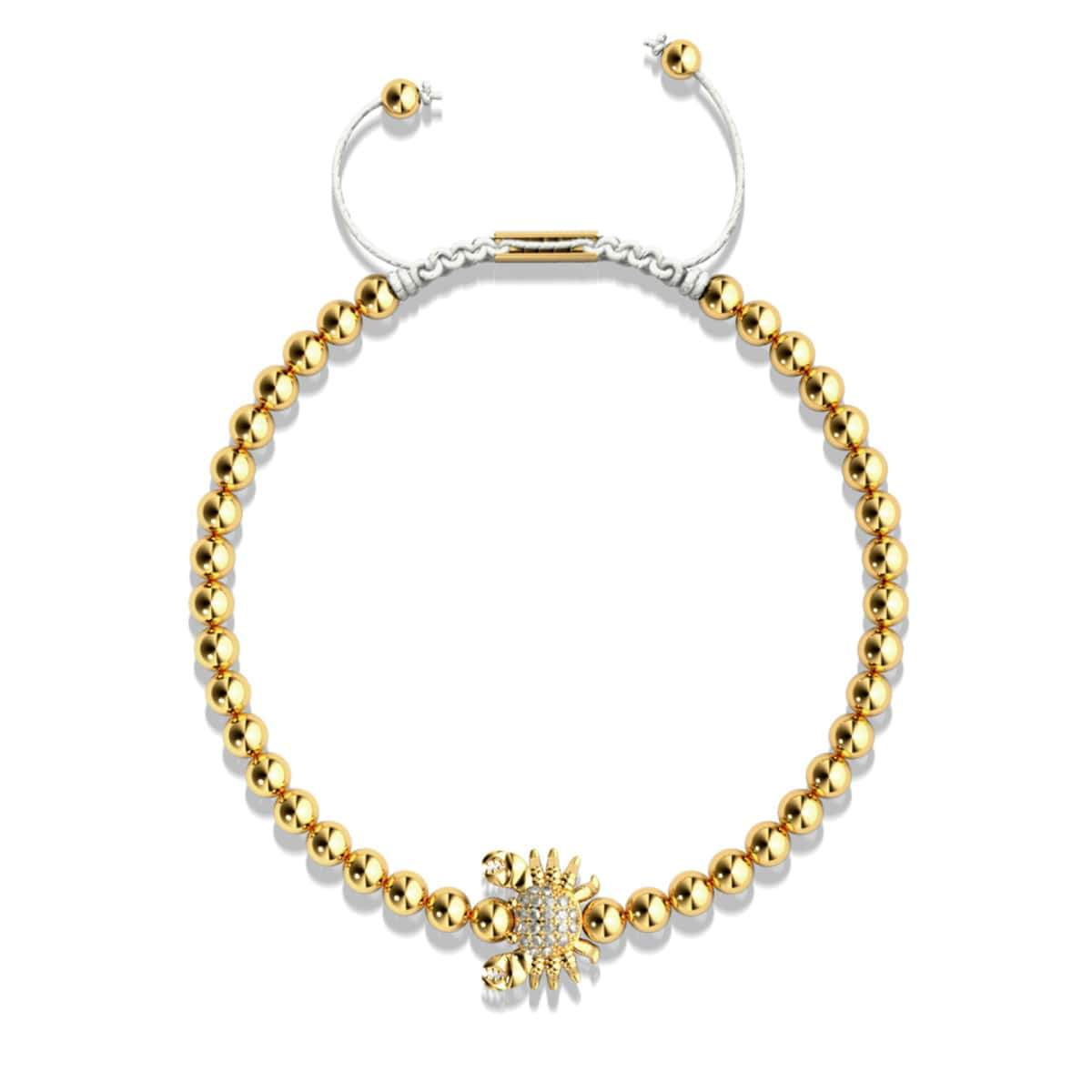 Kristall-Seekrabbe | 18 Karat Gold | Weiß | Makramee-Charmballa-Armband