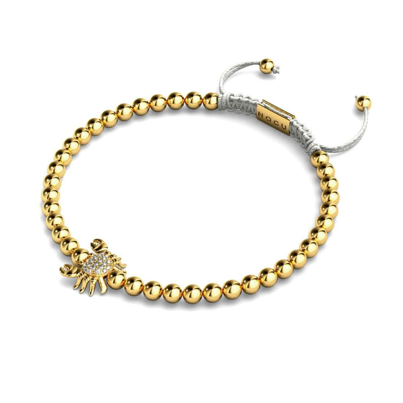 Kristall-Seekrabbe | 18 Karat Gold | Weiß | Makramee-Charmballa-Armband