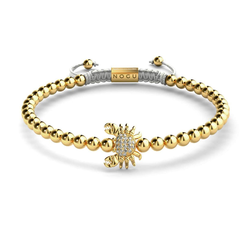 Kristall-Seekrabbe | 18 Karat Gold | Weiß | Makramee-Charmballa-Armband