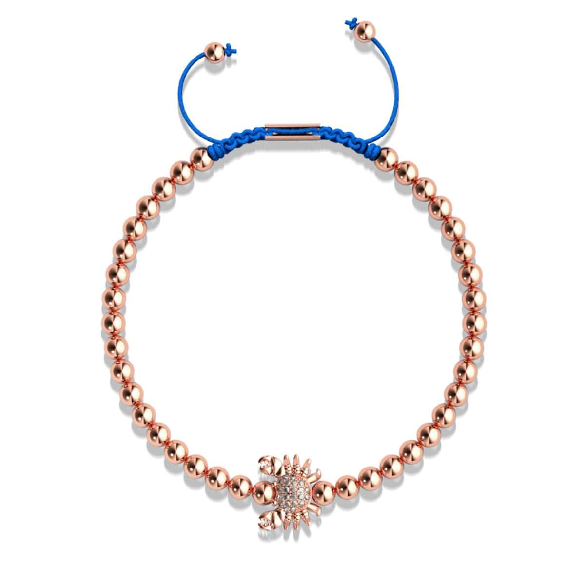 Kristall-Seekrabbe | 18 Karat Roségold | Blau | Makramee-Charmballa-Armband