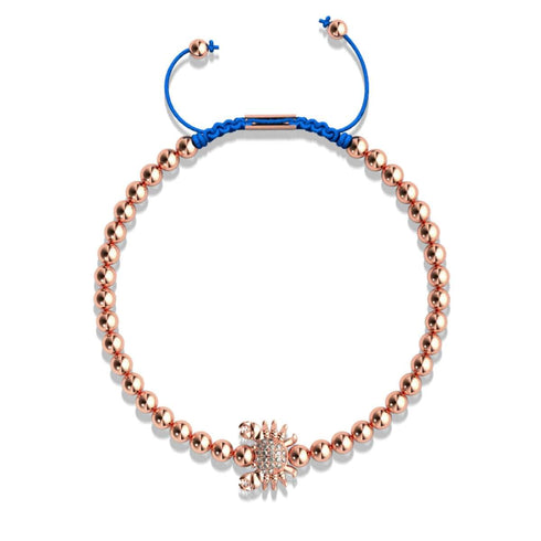 Kristall-Seekrabbe | 18 Karat Roségold | Blau | Makramee-Charmballa-Armband