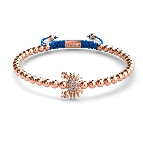 Kristall-Seekrabbe | 18 Karat Roségold | Blau | Makramee-Charmballa-Armband