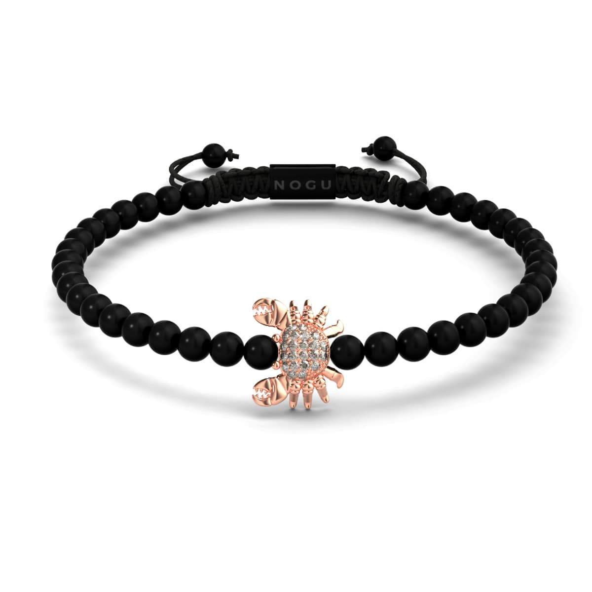 Kristall-Seekrabbe | 18 Karat Roségold & Rotguss | Schwarz | Makramee-Charmballa-Armband