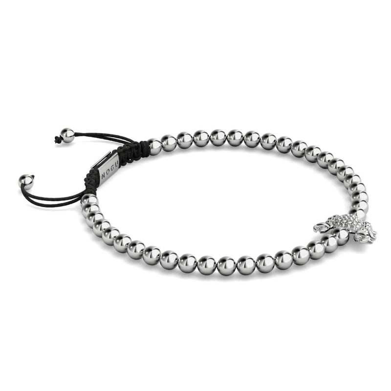 Kristall-Seekrabbe | Silber | Schwarz | Makramee Charmballa Armband