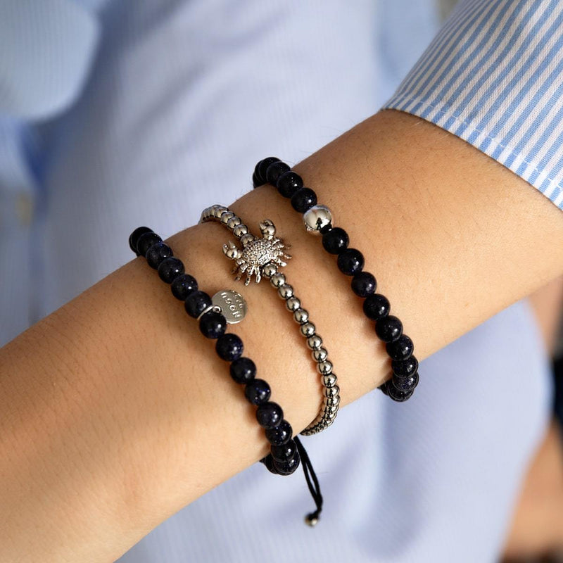 Kristall-Seekrabbe | Silber | Schwarz | Makramee Charmballa Armband