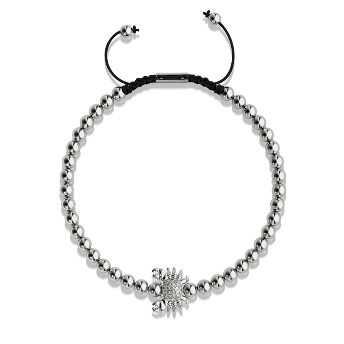 Kristall-Seekrabbe | Silber | Schwarz | Makramee Charmballa Armband