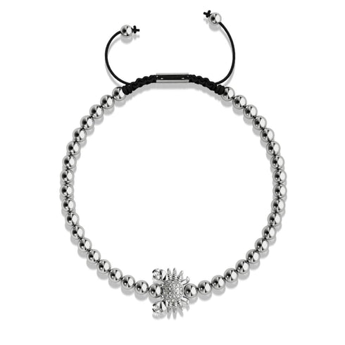 Kristall-Seekrabbe | Silber | Schwarz | Makramee Charmballa Armband