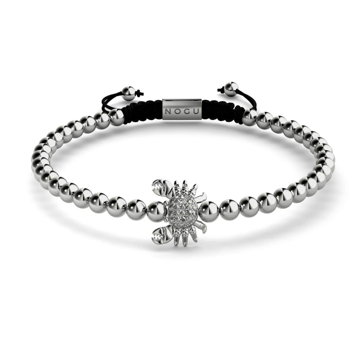 Kristall-Seekrabbe | Silber | Schwarz | Makramee Charmballa Armband