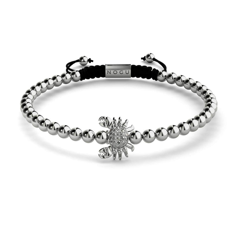 Kristall-Seekrabbe | Silber | Schwarz | Makramee Charmballa Armband