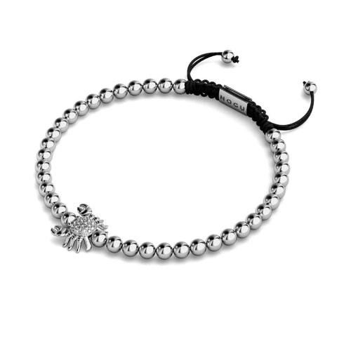Kristall-Seekrabbe | Silber | Schwarz | Makramee Charmballa Armband