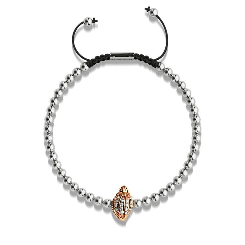 Isla | 18 Karat Roségold & Silber | Charmballa-Armband mit Kristall-Muschelschale und Makramee