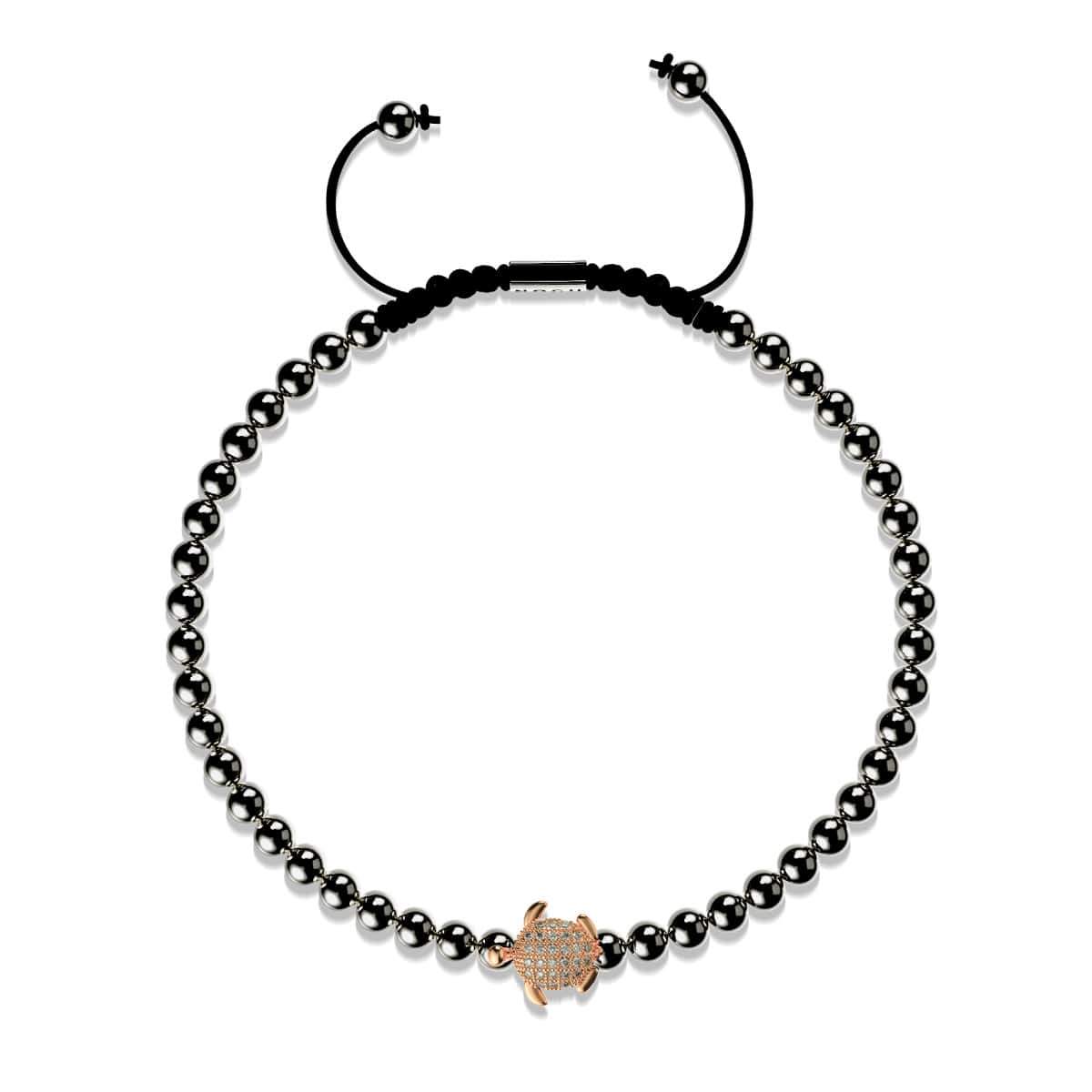 Tortuga | 18 Karat Roségold & Rotguss | Schwarz | Meeresschildkröte aus Kristall | Makramee-Charmballa-Armband