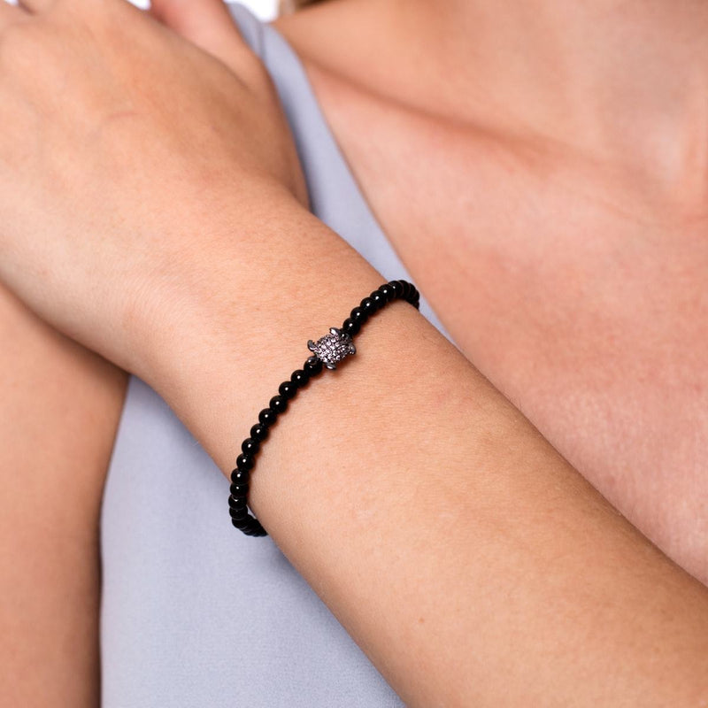Tortuga | Onyx Stahl | Kristall Meeresschildkröte Armband