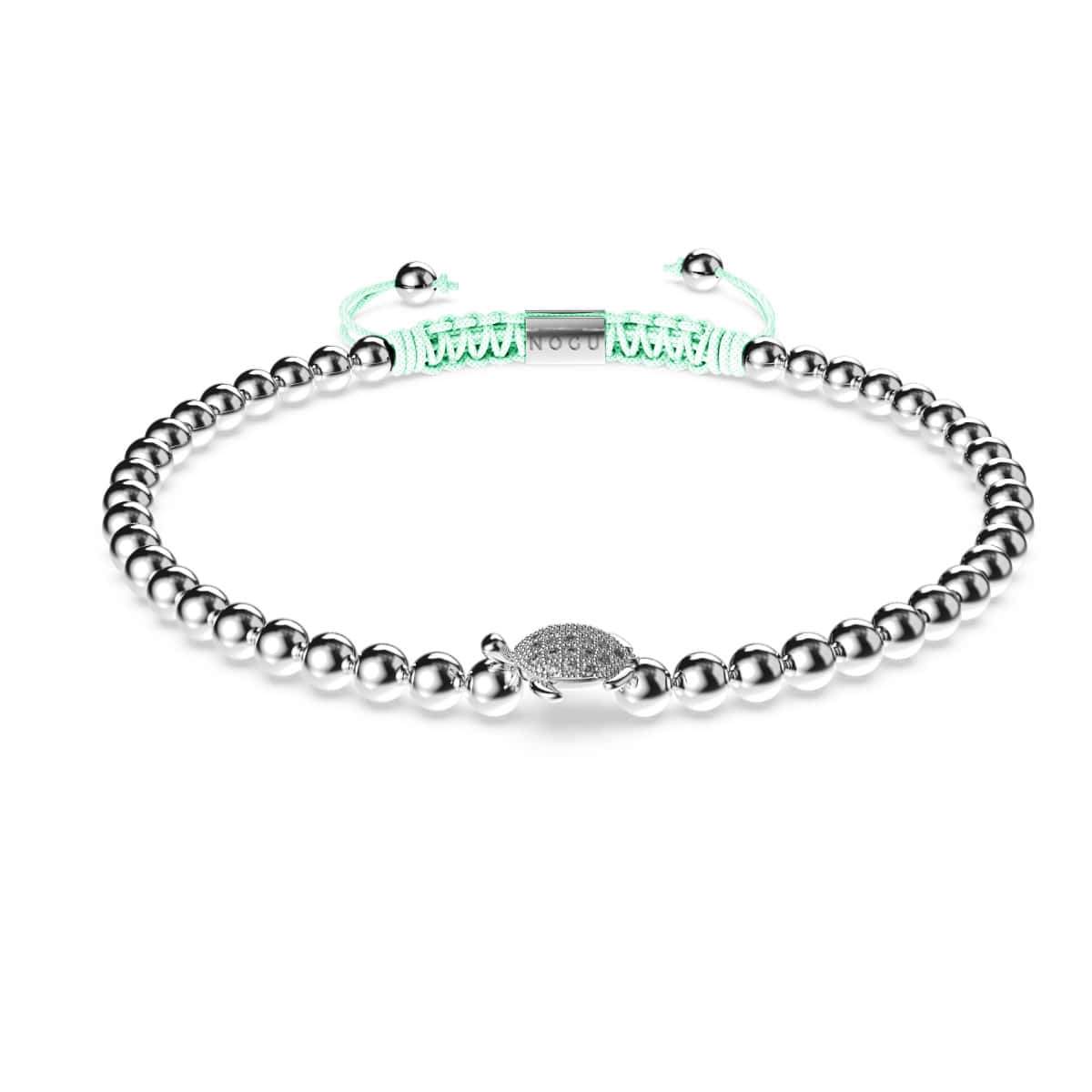 Tortuga | Silber | Aqua | Kristall-Meeresschildkröte | Makramee Charmballa Armband